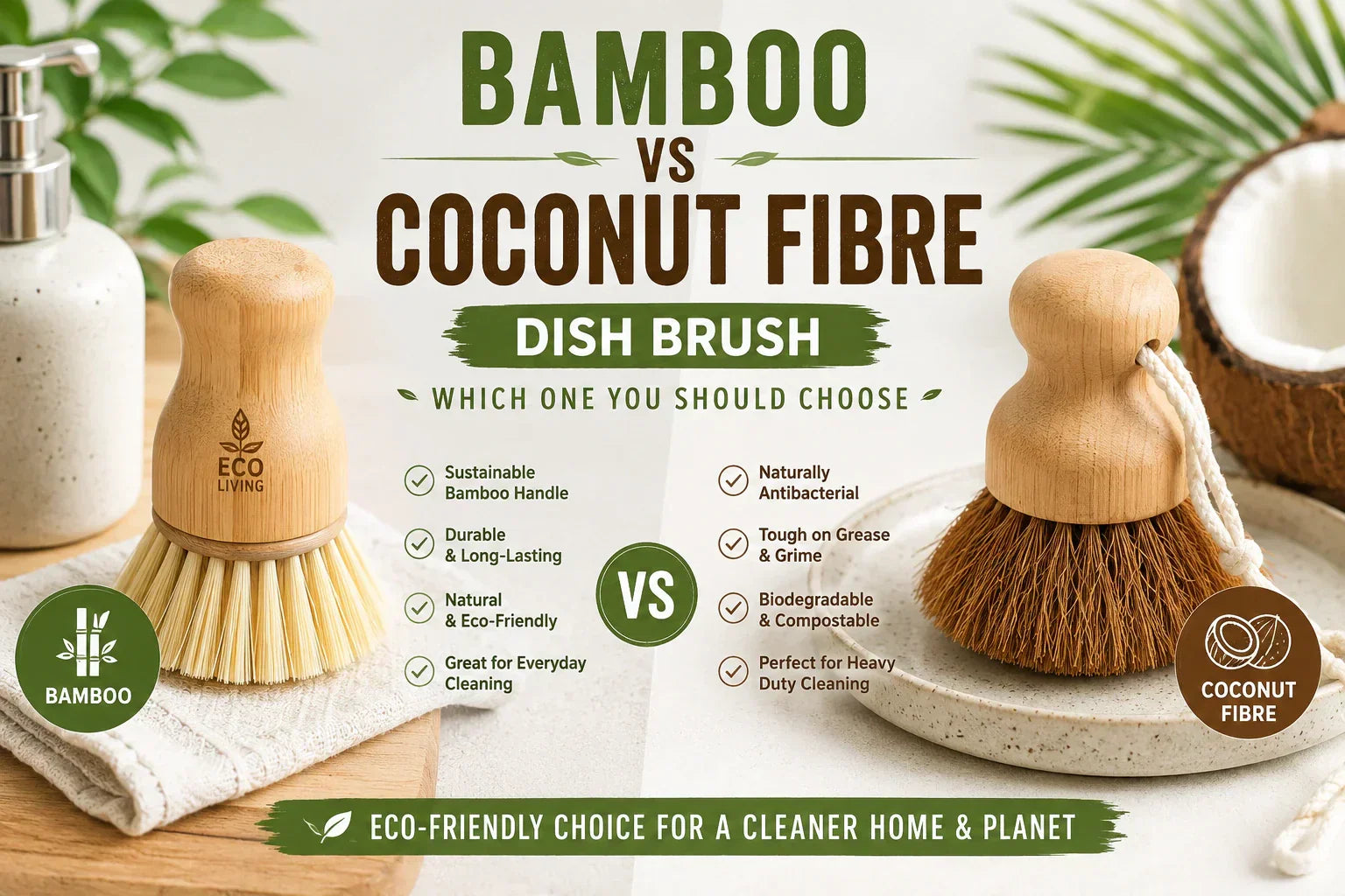 Bamboo vs Coconut Fibre Dish Brush | Which One you should choose