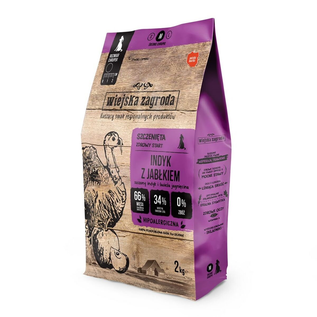 Fodder WIEJSKA ZAGRODA Turkey with apple M Puppy Turkey 9 kg-0