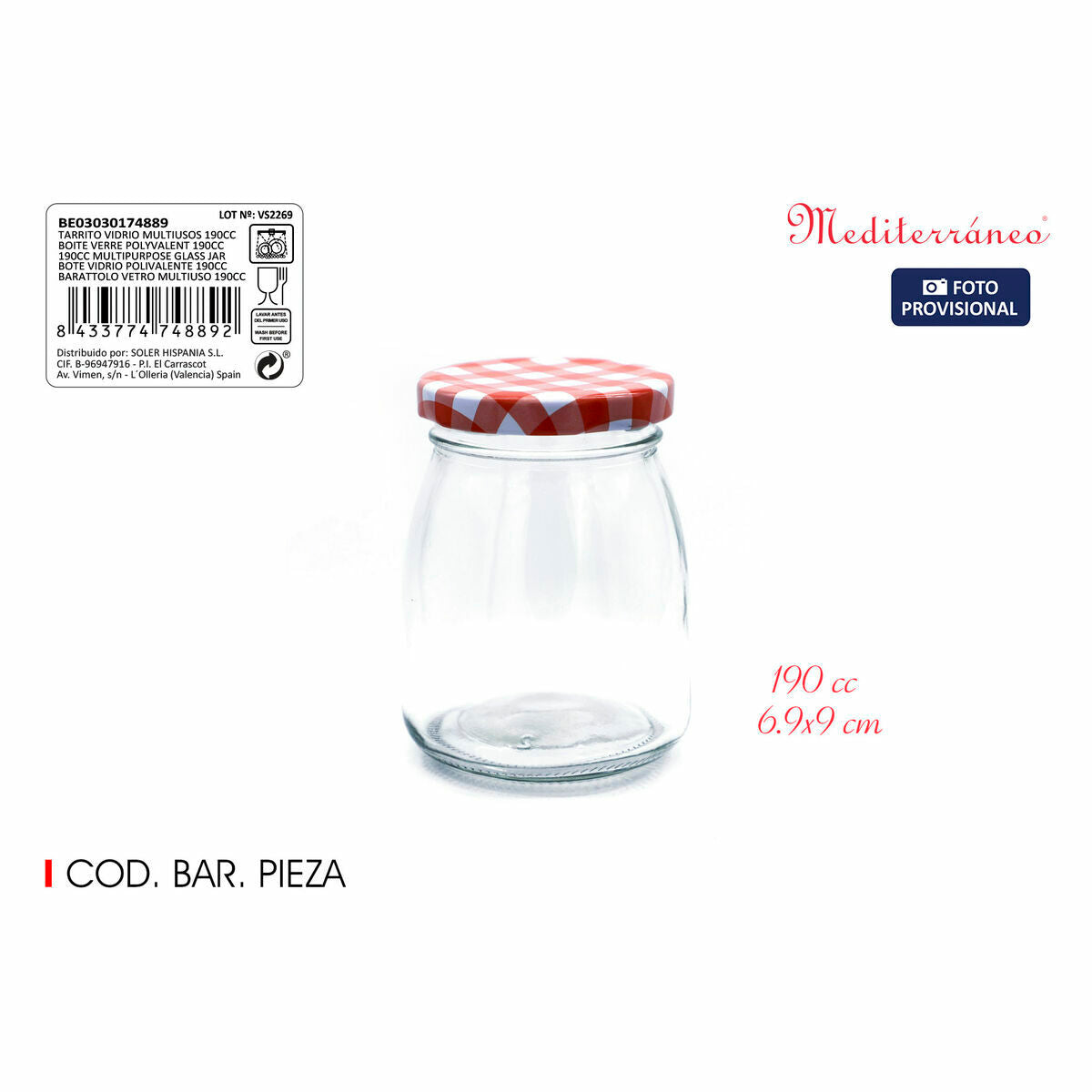 Glass Jar Mediterraneo Multi-use 190 ml Glass (48 Units)-1