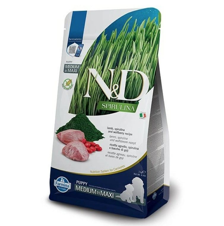 Aaponminimarket Fodder Farmina Puppy MED/MAXI Kid/Junior Lamb 2 Kg Spirulina