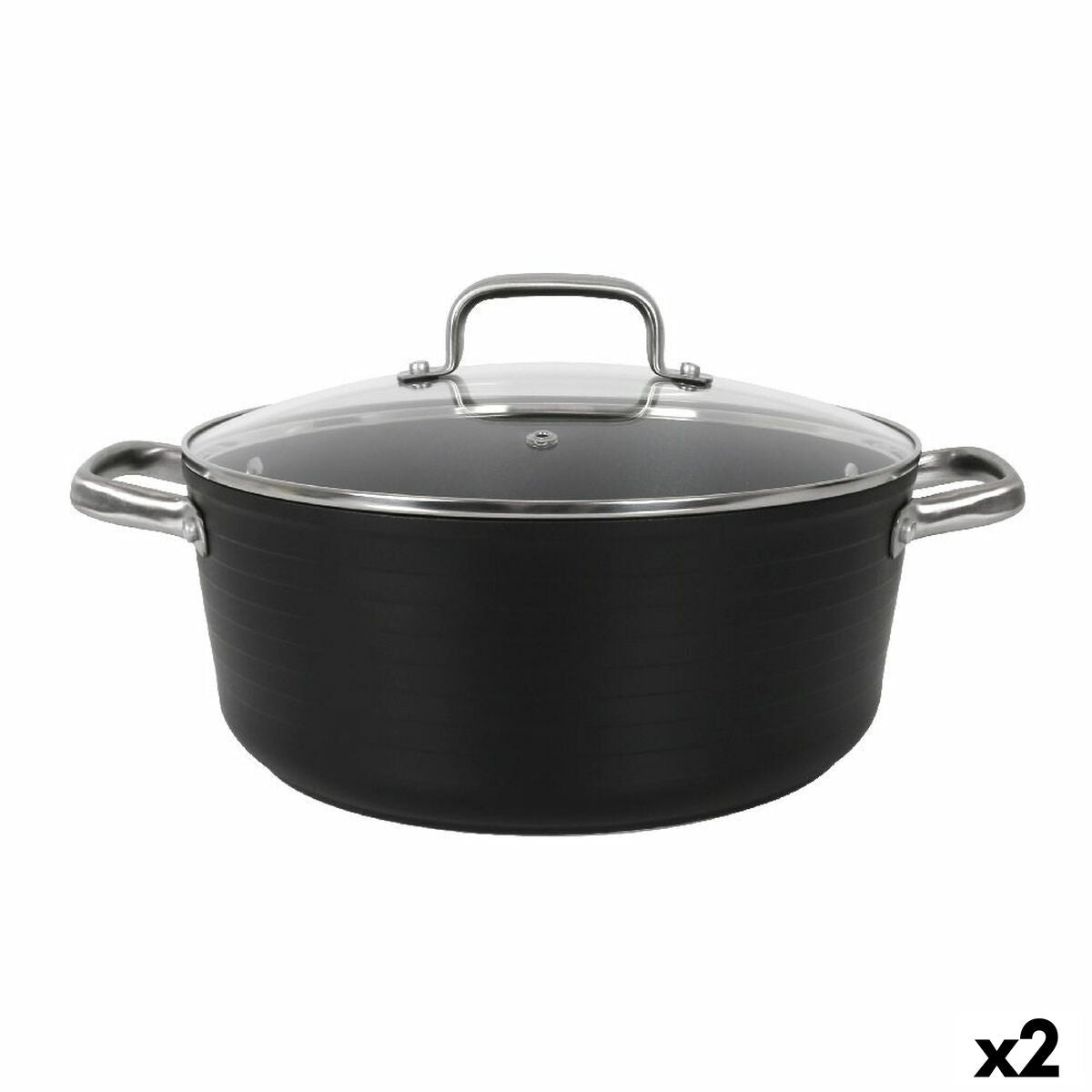Casserole with glass lid Quttin Spiral Ø 28 cm Toughened aluminium (2 Units)-0