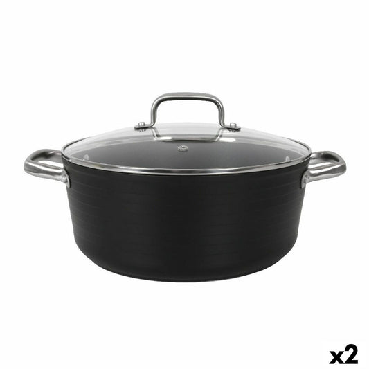 Casserole with glass lid Quttin Spiral Ø 28 cm Toughened aluminium (2 Units)-0