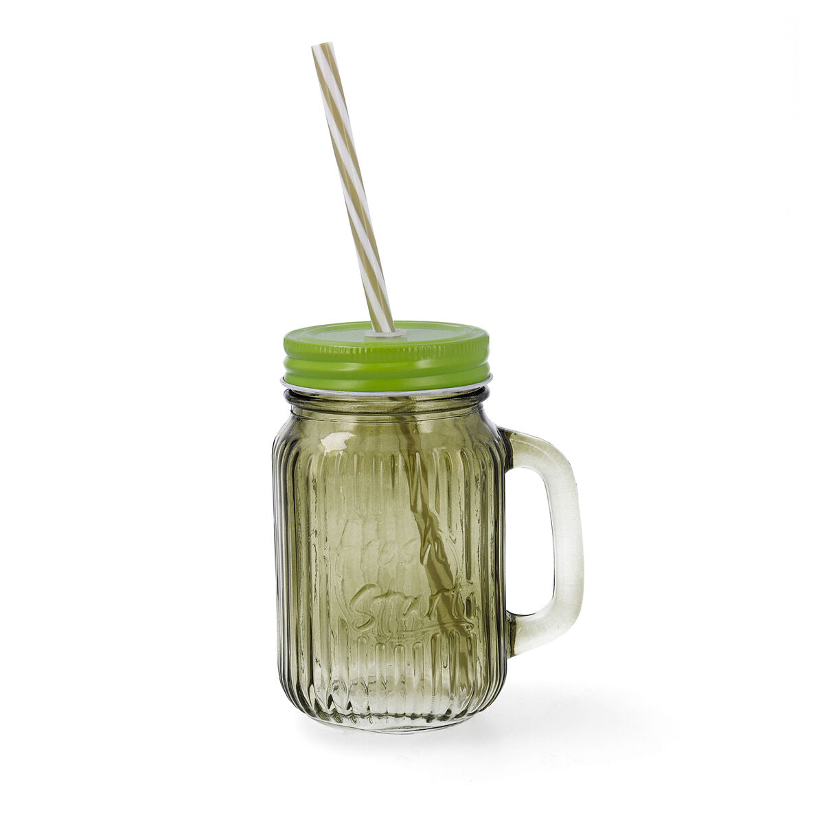 Jar with Lid and Straw Quid Maison Green Glass 450 ml (12 Units)-1